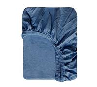 Linge des Familles - Drap Housse Extensible Coton Peigné pour lit 1 Personne 90x190/200 au 100x200 - Denim - Bonnet 30 cm - Pose Facile