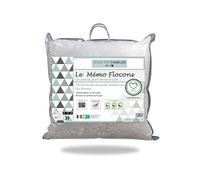 Linge des Familles - Oreiller à Flocons Mémoire de Forme 60x60 cm - Mi-Ferme - Garnissage Ecologique - Adapté pour Dormir sur Le Ventre - Lavable en Machine - Fabriqué en Europe