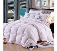 LINGKY Couette en Duvet Et Plumes d'oie Blanche, 100% Coton, Tissu Anti-acariens Et Anti-acariens - Poids De Remplissage 3000g, Respirant Et Agréable pour La Peau (Blanc,200x230cm 4kg)