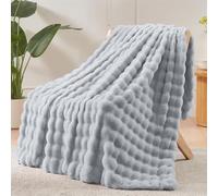 LINGKY Couverture en fausse fourrure de lapin, réversible, pelucheuse, chaude et confortable, grande couverture moelleuse pour lit, canapé, décoration d'intérieur, 230 x 250 cm, gris clair