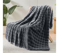 LINGKY Couverture en fausse fourrure de lapin, réversible, pelucheuse, chaude et confortable, pour lit, canapé, décoration d'intérieur, 230 x 250 cm, gris foncé