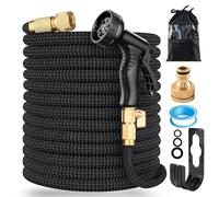 LINGKY Tuyau d'Arrosage Extensible 15m, Tuyau Arrosage Flexible avec 1/2" et 3/4" Adaptateurs, 10 Modes d'Arrosage, Latex Triple Épaisseur Durable avec Raccords en Laiton et Sac