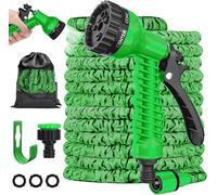 LINGKY Tuyau d'Arrosage Extensible 30m, Tuyau Arrosage Flexible avec 1/2" et 3/4" Adaptateurs, 7 Modes d'Arrosage, Tuyau Arrosage pour Irrigation, Laver La Voiture, Baigner (30M,Vert)