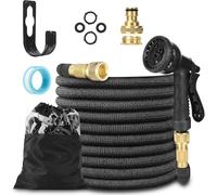 LINGKY Tuyau d'Arrosage Extensible 7.5m, Tuyau Arrosage Flexible avec 1/2" et 3/4" Adaptateurs, 8 Modes d'Arrosage, Latex Triple Épaisseur Durable avec Raccords en Laiton et Sac