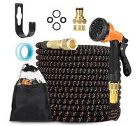 LINGKY Tuyau d'arrosage Extensible 7.5m, Tuyaux d'arrosage Flexible 100FT, Tuyau Arrosage Extensible avec Pistolet 8 Fonctions et 1/2'' et 3/4'' Adaptateurs pour Irrigation du Jardin, Orange