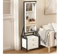 LINHOO Armoire à Bijoux Pivotante 360° avec Miroir Plein Pied, 2 Tiroirs et Grand Espace de Rangement