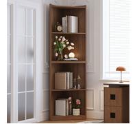 LINHOO Bibliothèque d’Angle 55x32x180 cm en MDF Effet Noyer, Étagère Gain de Place