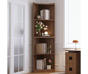 LINHOO Bibliothèque d’Angle 55x32x180 cm en MDF Effet Noyer, Étagère Gain de Place