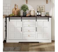 LINHOO Buffet 150x40x85 cm avec Portes Coulissantes, 4 Tiroirs et Étagères Ajustables, Style Campagne Vintage Cuisine