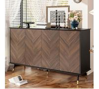 LINHOO Buffet à Motif Chevron avec 4 Portes et Étagères Réglables, Meuble de Rangement Salon