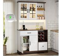 LINHOO Buffet Cuisine Style Grange 185 cm avec LED, Rangement Grande Capacité, Design Rustique
