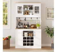 LINHOO Buffet de Cuisine 175 cm avec Vitrines, Porte-Bouteilles et Crochets