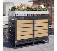 LINHOO Cache-Poubelles Double avec Bac à Fleurs, Armoire Jardin Métal, Ventilation et Sécurité Extérieur