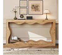 LINHOO Console Effet Bois à Bord Naturel Ondulé avec Étagère 2 Niveaux, Table d’Appoint pour Salon et Entrée