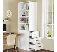 LINHOO Étagère Haute Étroite 180 cm avec Tiroirs Latéraux - Bibliothèque Fine 38 cm pour Petits Espaces, Meuble Multifonction