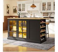 LINHOO Îlot de Cuisine Pliant 120x40-70x90 cm Noir avec LED Multicolore USB, Range-Bouteilles et Tiroir
