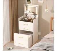 LINHOO Petite Coiffeuse Gain de Place avec Miroir Rabattable, Rangement et Tabouret, Blanche