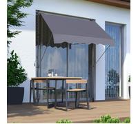 LINHOO Store Banne de Balcon 200x120 cm Gris avec Bras Articulés, Hauteur Réglable, Manivelle, Protection UV, Sans Perçage