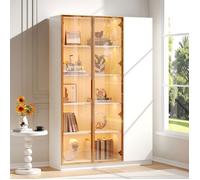 LINHOO Vitrine 3 Portes 165cm Blanc avec LED Multicolore et Verre de Sécurité