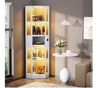LINHOO Vitrine de Rangement Blanche à 5 Niveaux avec LED, Portes en Verre et Capteurs Intelligents, pour Salon Chambre Bureau