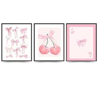 Linilioart Lot de 3 affiches roses tendance - Art mural - Nœud papillon rose - Impression sur toile porte-bonheur - Peinture aquarelle pour chambre à coucher ou dortoir - Sans cadre (40 x 50 cm)