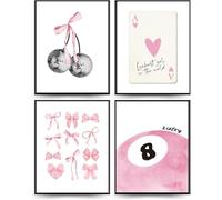 Linilioart Lot de 4 affiches rétro tendance rose Preppy - Décoration murale pour chambre d'étudiant - Décoration de dortoir - Sans cadre - 40 x 50 cm