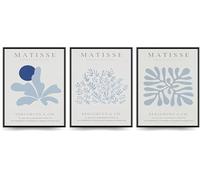 Linilioart Matisse - Lot de 3 affiches murales abstraites bleues - Images esthétiques - Marché aux fleurs - Peinture pour salon - Sans cadre (21 x 30 cm)