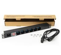 Link LK10062C - Multiprise de Rack 19" 6 Prises universelles avec câble d'alimentation C14 mâle Amovible - ELETTES RÉVERSIBLES 180°