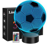 Linkax Cadeau Garçon 10 7 8 9 11 12 Ans - Veilleuse Enfant Foot Football 3D Illusion, Lampe de Chevet LED à 16 Couleurs avec Télécommande, Décoration Chambre pour 7-12 Ans Cadeaux de Noël