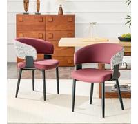 LINKHOO Chaise de Salle à Manger rembourrée, Lot de 2, avec Dossier et accoudoirs, avec accoudoirs en Forme de tonneau et Dossier à Motifs, avec Pieds Robustes, en PU, 46.5 * 48 * 77.3 cm, Rouge
