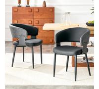 LINKHOO Chaise de Salle à Manger rembourrée, Lot de 2, avec Dossier et accoudoirs, avec accoudoirs en Forme de tonneau et Dossier à Motifs, avec Pieds Robustes, en PU, 46.5 * 48 * 77.3 cm, Noir