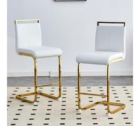 LINKHOO Lot de 2 Bar, Style Nordique, avec des Pieds en métal doré, 39 * 46.5 * 96.5 cm, en PU, Blanc