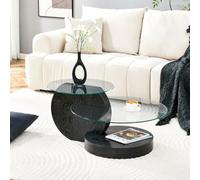 LINKHOO Table Basse, en Verre trempé, Design à Plusieurs Couches, Structure en MDF de Haute qualité, avec des Autocollants texturés Noirs