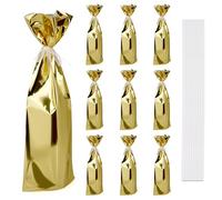 Linkidea Lot de 10 sacs cadeaux dorés avec attaches, emballage de bouteille pour vin rouge, champagne, fête, vacances et cadeau de mariage (rubans)