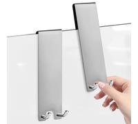 Linkidea Lot de 2 crochets de porte de douche en acier inoxydable avec éponge antidérapante pour portes en verre sans cadre (Argent Long)