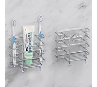 Linkidea Lot de 2 Porte-Brosse à Dents Mural en Acier Inoxydable pour Douche, Salle de Bain, Auto-adhésif 3 emplacements pour Brosse à Dents, Dentifrice, Rasoir, Organiseur de comptoir (Argent)