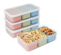 Linkidea Lot de 4 mini-boîtes à goûter avec 3 compartiments amovibles, boîte de préparation alimentaire réutilisable,compatible réfrigérateur, micro-ondes et lave-vaisselle(Capacité unitaire : 4,5 oz)