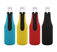 Linkidea Lot de 4 refroidisseurs de bouteille de bière en verre pour 355 ml, isolants antidérapants en néoprène épais avec fermeture éclair (noir/bleu/rouge/jaune)