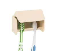 Linkidea Organiseur de Rangement Mural pour Brosse à Dents avec Couvercle, 2 emplacements pour Brosse à Dents, Support Mural Autocollant pour Douche, Camping-Car, Salle de Bain (Crémeux)