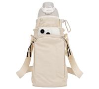 Linkidea Porte-Bouteille avec Sangle, Compatible avec Owala FreeSip 24oz/32oz, Iron Flask Wide Mouth 32oz, Sac bandoulière avec Poche téléphone (Beige)