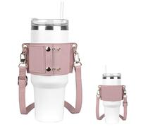 Linkidea Porte-Bouteille d'eau avec Sangle Compatible avec Stanley Quencher H2.0 880,5 g/1284 ML, Simple Modern 1200 ML, Support pour Bouteille d'eau en Cuir végétalien, bandoulière avec Porte-clés,