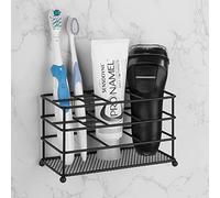 Linkidea - Porte-Brosse à Dents Mural ventilé, Organisateur de Dentifrice antidérapant, 7 emplacements multifonctionnels pour Rasoir, Rasoir électrique et Peigne (Noir)