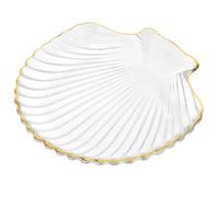 Linkidea Porte-savon en verre transparent avec bordure dorée, design élégant en coquillage pour décoration de salle de bain, support de nettoyage pour coiffeuse, comptoir, évier
