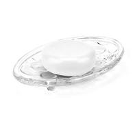 Linkidea Porte-savon ovale en verre avec motif galets, économiseur de savon pour comptoir de douche, salle de bain (transparent)