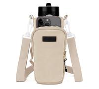 Linkidea Sac de Transport pour Bouteille d'eau Compatible avec Yeti Rambler 26oz/36oz, Hydro Flask Wide Mouth 32oz/40oz, Contigo, Iron°Flask, avec Cordon de Serrage et Poches (Beige)