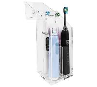Linkidea Support de brosse à dents électrique en acrylique avec couvercle, support de dentifrice avec trou de drainage, organiseur à 4 emplacements compatible avec Philip Sonicare, Oral-B iO Series