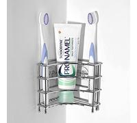 Linkidea Support Mural d'angle pour Brosse à Dents, étagère Triangulaire en Acier Inoxydable pour Murs carrelés, Organisateur de Brosse à Dents électrique Auto-adhésif (argenté)