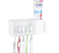 Linkidea Support Mural pour Brosse à Dents 5 emplacements, Plastique, Organiseur adhésif Multifonction pour Dentifrice, Compatible avec Oral-B CrossAction, Colgate Renewal (Blanc)