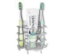 Linkidea Support Mural pour Brosse à Dents de Douche en Acier Inoxydable, Support Mural/comptoir Autocollant, Organisateur à 3 emplacements Compatible avec Colgate Extra Clean, Oral-B CrossAction