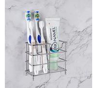 Linkidea Support mural pour brosse à dents de salle de bain,support en acier inoxydable pour brosse à dents électrique,dentifrice,rasoir,auto-adhésif/organisateur de comptoir à 5 emplacements (chrome)